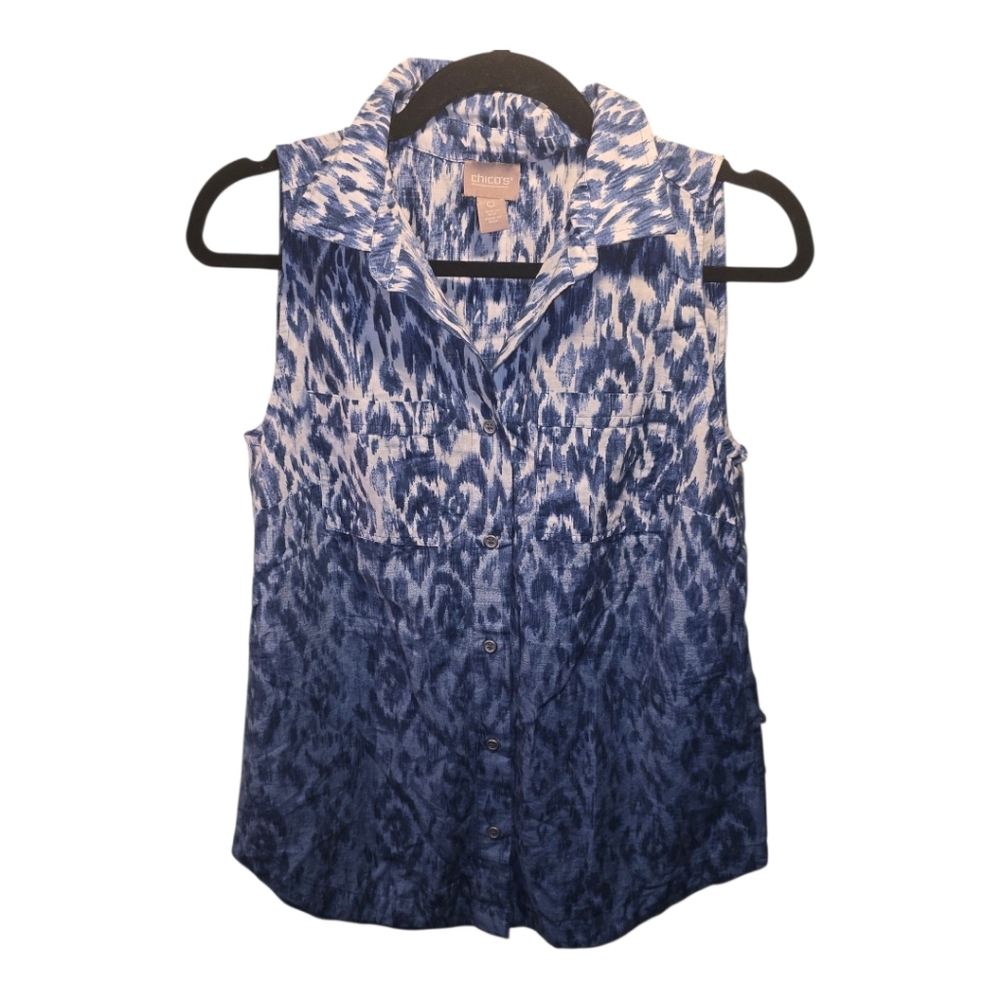 Chico's Sz. Small Blue/white Sleeveless Blouse